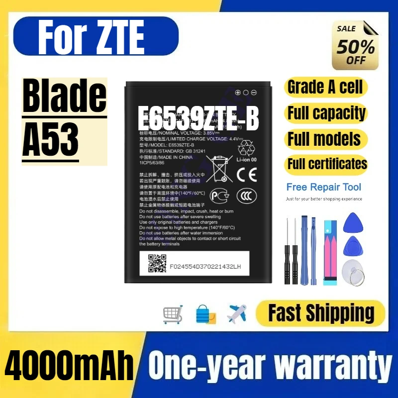 E6539ZTE-B for ZTE Blade A53 Mobile Phone Battery High Quality High Capacity Battery Replacement Bateria Grade A Cell with Tools
