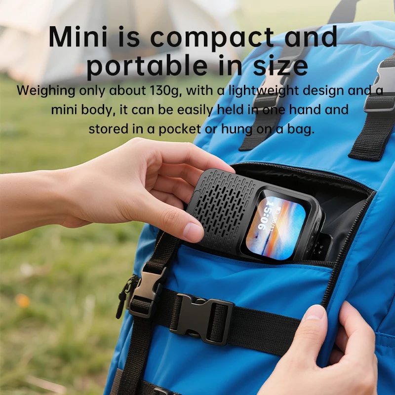 شاشة ذكية محمولة بلوتوث 5.4 مكبر صوت شاشة تعمل باللمس ساعة منبه خارجية مقاومة للماء ومضخم صوت ومشغل موسيقى لاسلكي