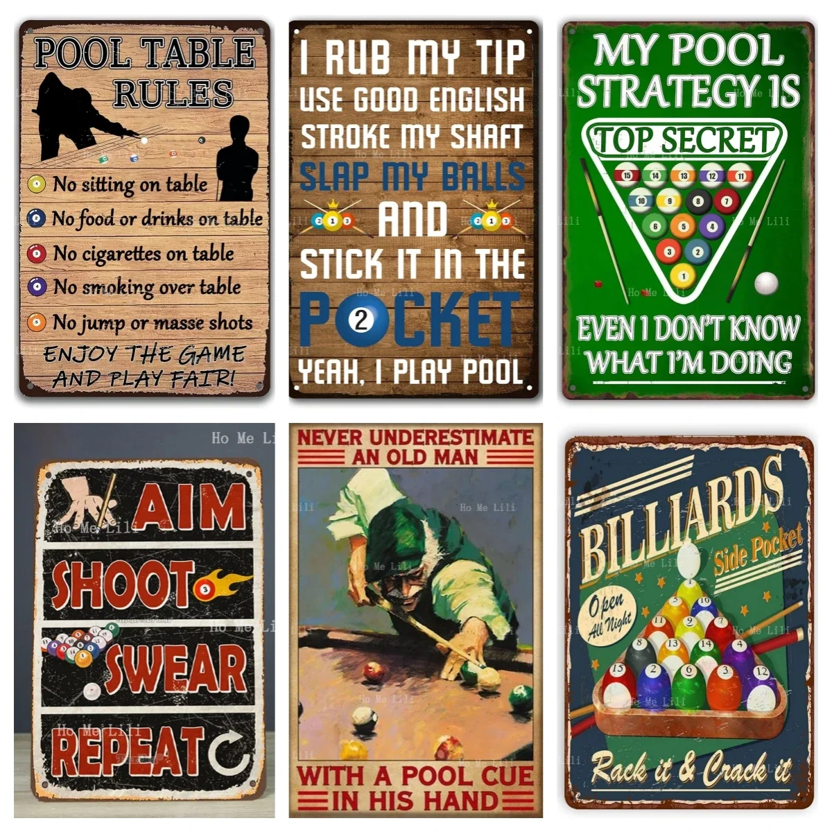 Aim Shoot Swear Repeat Billiard Vintage Look Iron Decoration Poster Sign For Home Farm Game Room Bar Funny Wall Decor Accessorie