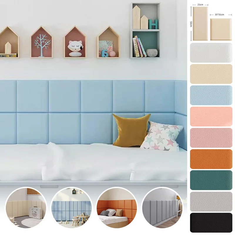 6pcs 3D Self Adhesive Soft Headboard Wall Sticker Tatami Wall Padding for Kids Bedroom Anti-Collision Wall Decor 35x35cm/23x49cm