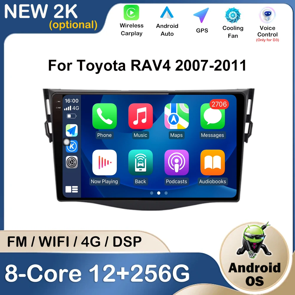 

GPS Navigation Android OS Car Radio Multimedia Video Player For Toyota RAV4 2007 - 2011 Carplay HD Screen WIFI DSP Stereo Audio