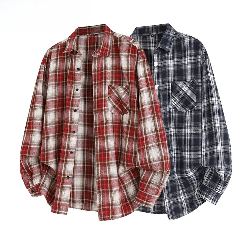 

Men's Plaid Shirt Long Sleeve Striped Jacket Slim Fit Button down Hong Kong Style Regular Length Chinese Production