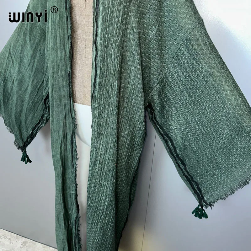 WINYI kimono kaftan beachwear Handgeverfd vest sexy avondjurk abaya dubai luxe cover-ups strand outfits vrouwen maxi jurk