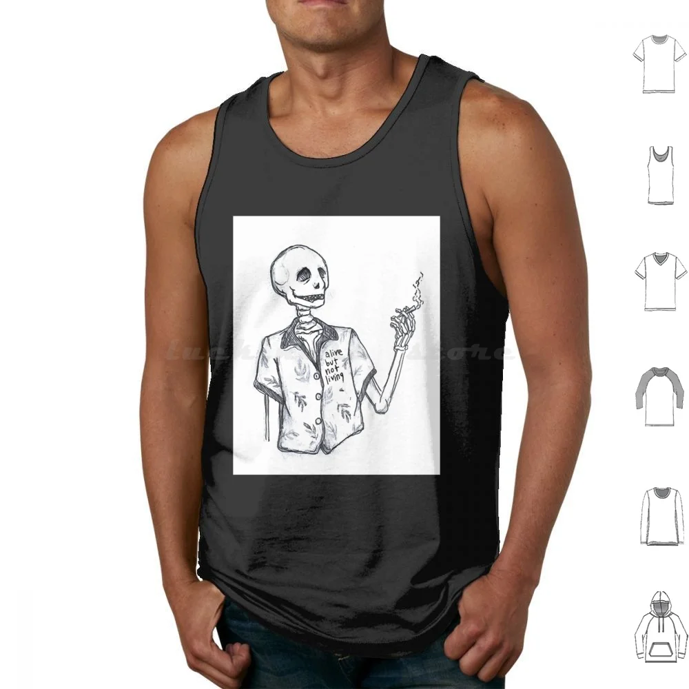 Alive But Not Living Tank Tops Imprimé Coton Skeleton Ink Pencil