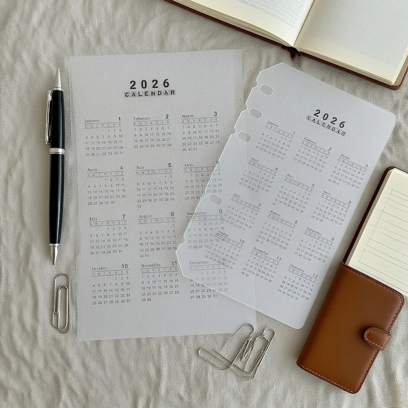 

2026 A5/A6 Loose Leaf 6 Holes Calendar Separator Page Durable Transparent PP Frosted Material for Planner Time management