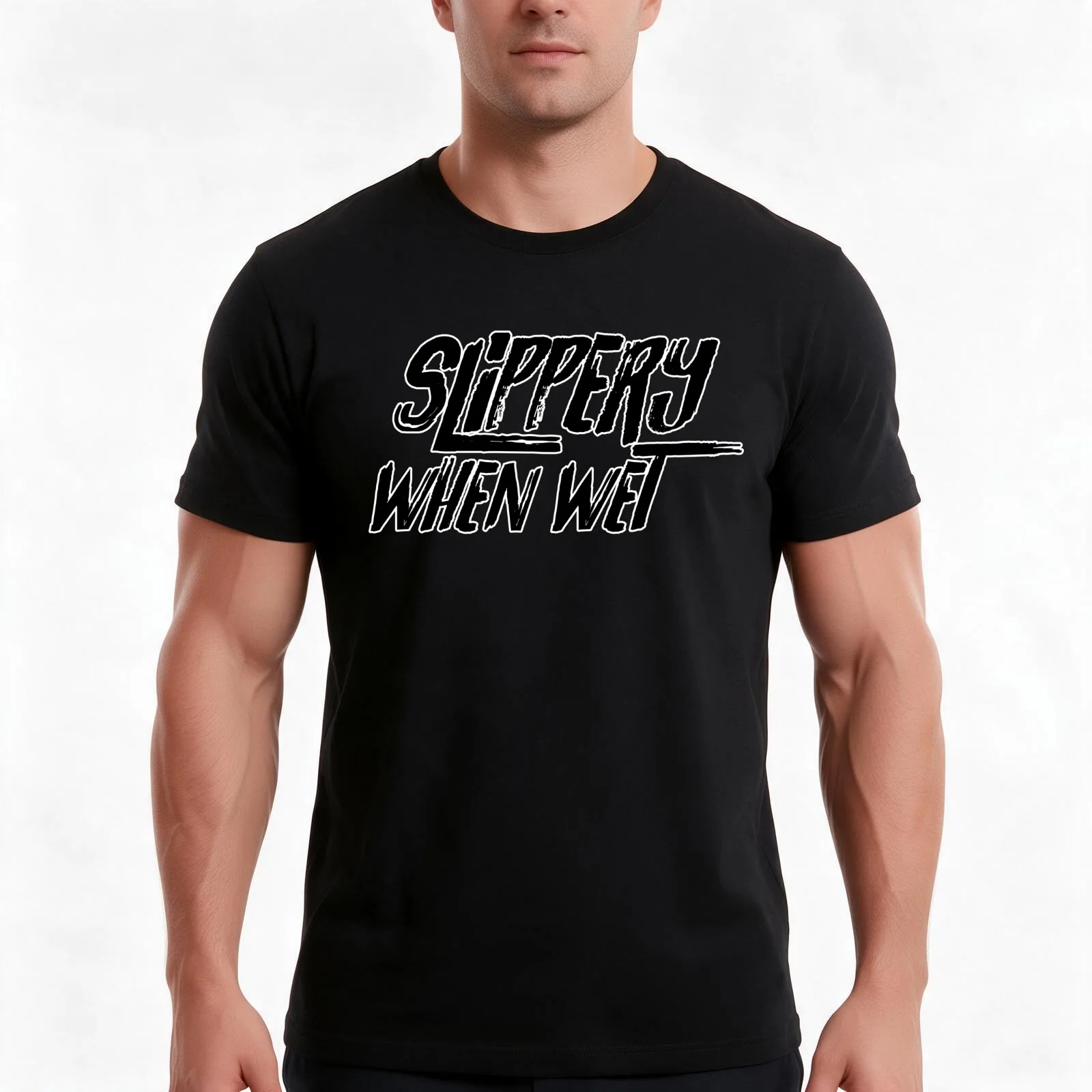 Slippery When Wet. T-Shirt, Summer Casual Cotton Tee, Oversized Streetwear Tops, Vintage Graphic Print, Loose Fit Short Sleeve
