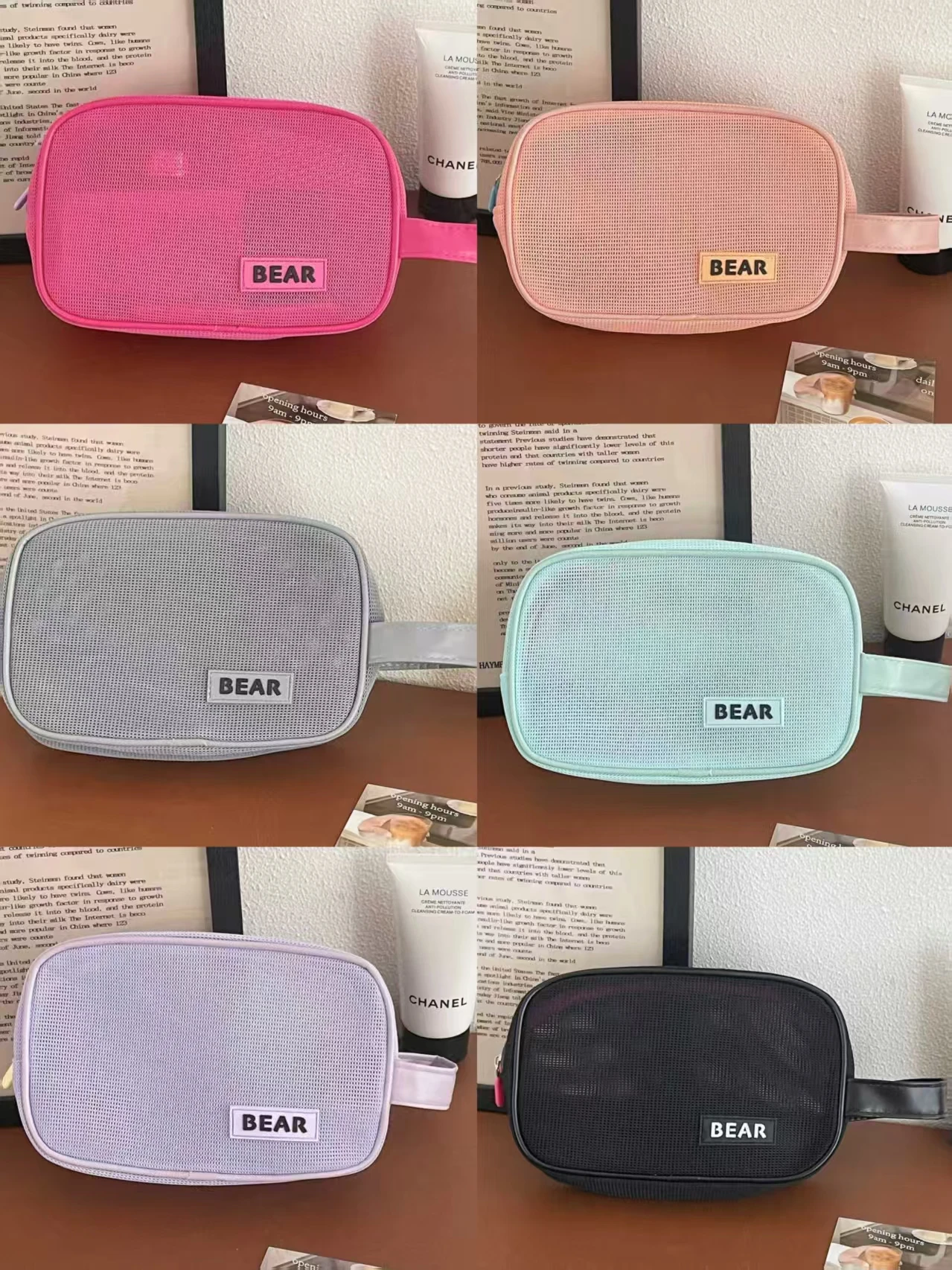 YT 3D Travel Bag for Miscellaneous Items, Coin Storage, Contrasting Color Mesh Half-Round Makeup Bag, Storage Bag, Large Capacit