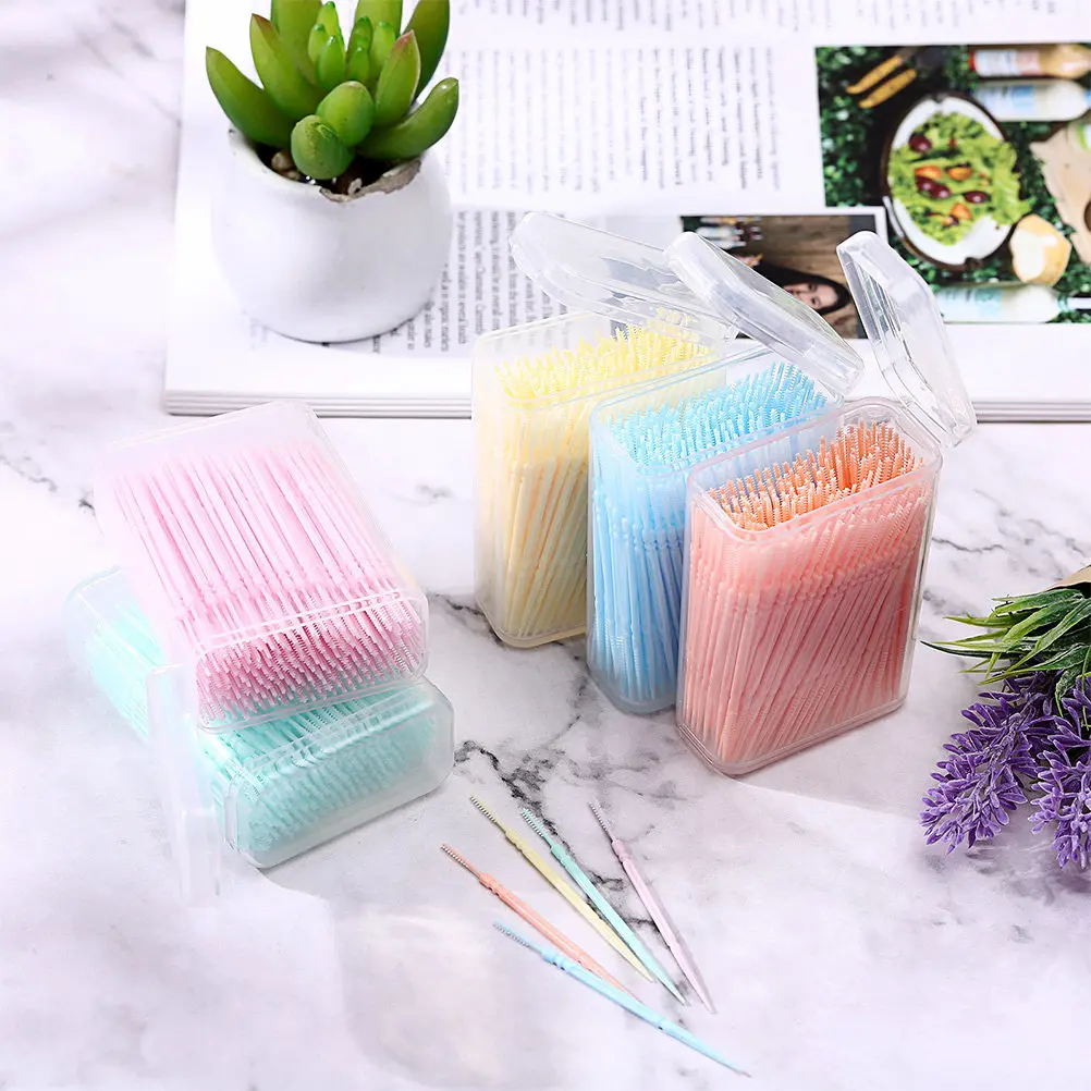 6 Boxes Disposable Double-End Interdental Brushes Teeth Cleaning Tools Portable Lightweight Dental Supplies for Braces Cleaner