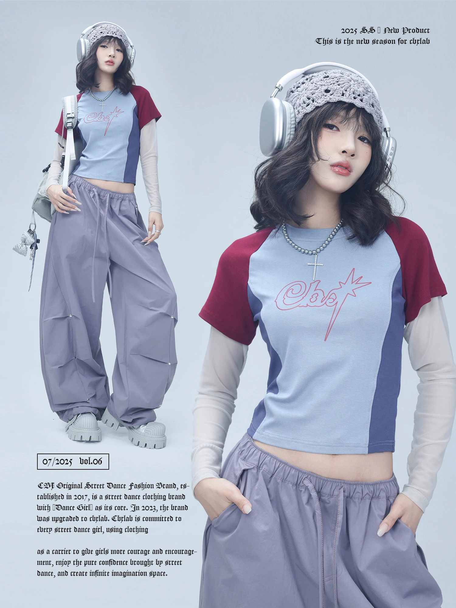 

CBXLAB Street Dance Trendy Brand Color Blo Sve Outdoor Spicy Girl Long Sve Sport Slim Fit Top Women's T-irt