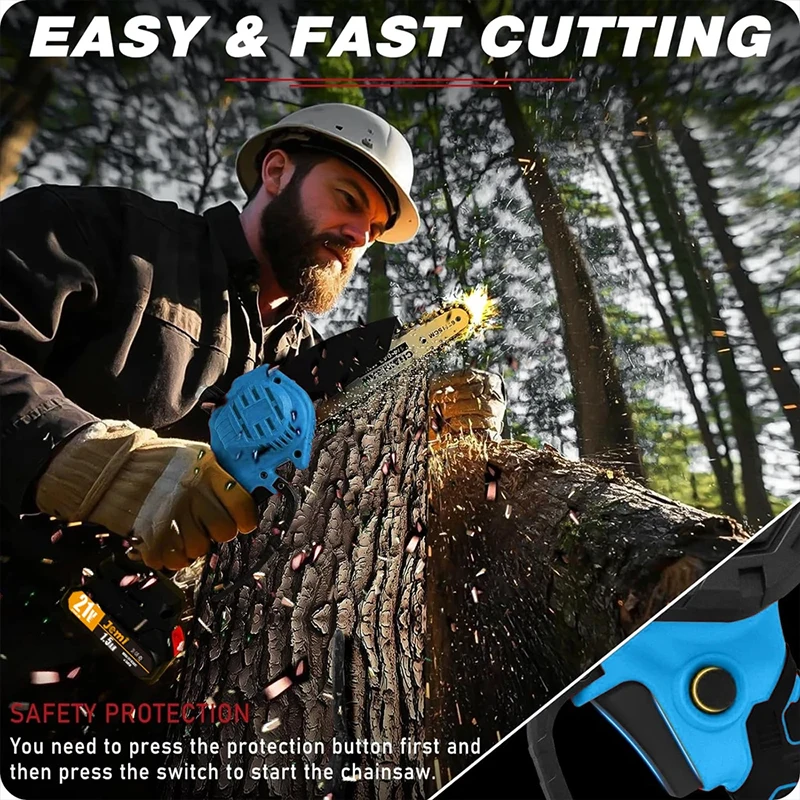 منشار سلسلة كهربائي لاسلكي محمول باليد مقاس 6 بوصات من Jemi Tool مناسب لقطع الحدائق والخشب وبطاريات ماكيتا