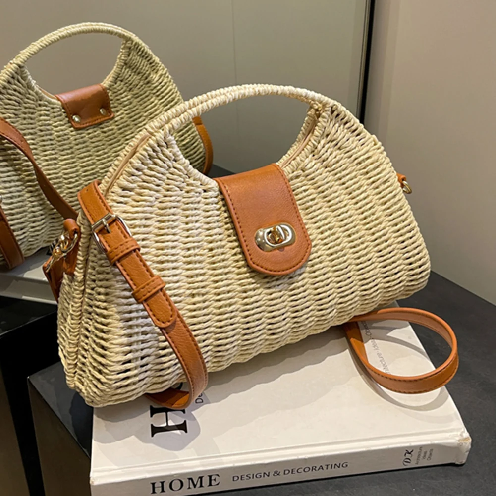 

Women Casual Crossbody Bags Summer Woven Shell Top-Handle Bags Fashion Holiday Simple Elegant Lady Straw Bag Handle Shoulder Bag