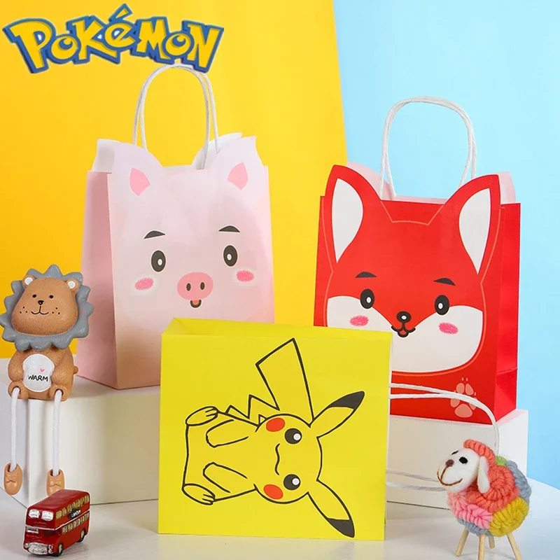 Pokemon Pikachu Tote Bag Thickened Kraft Paper Candy Clothing Milk Tea Packaging Japanese Anime Game Peripheral Birthday Gift