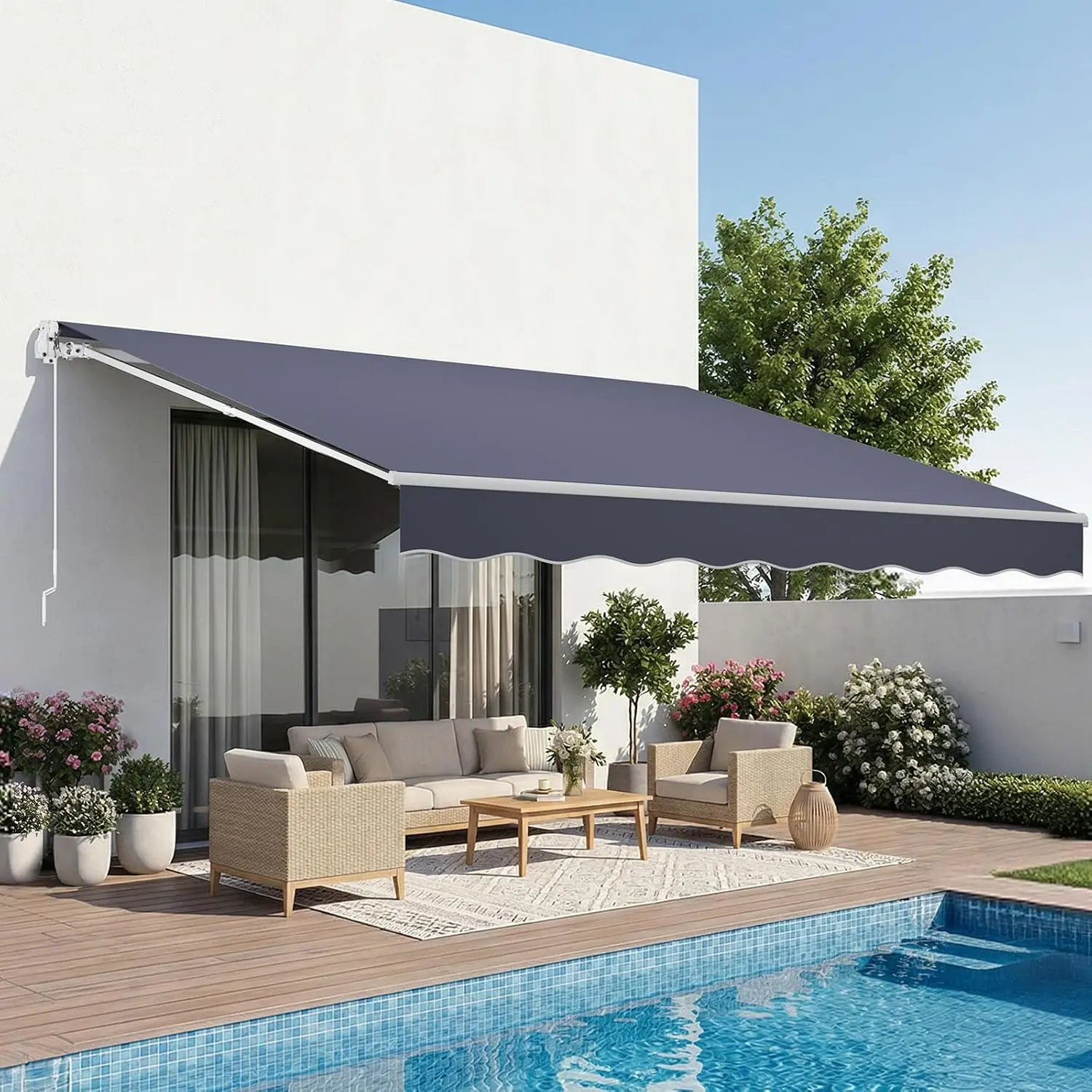 For Deck Balcony Yard Use, Adjustable Angle, Door Window Water-Resistant Polyester Sunshade Shelter with Crank Handle,Customized