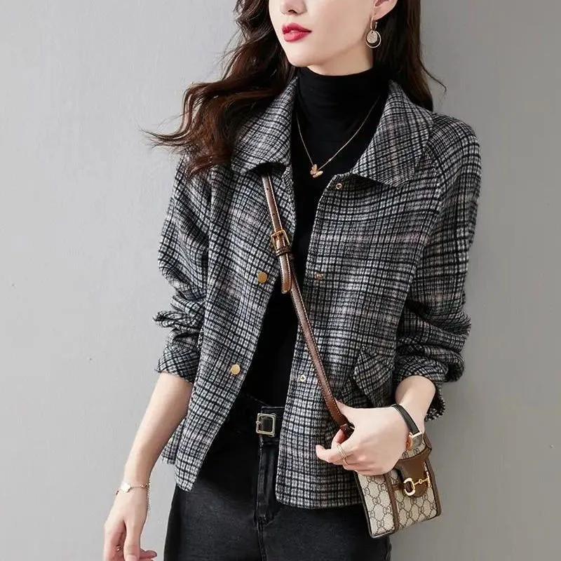 New Autumn/Winter Fashion Advanced Feel Loose Size Small Fragrance Style Polo Collar Woolen Women's Western Style Casual Coat