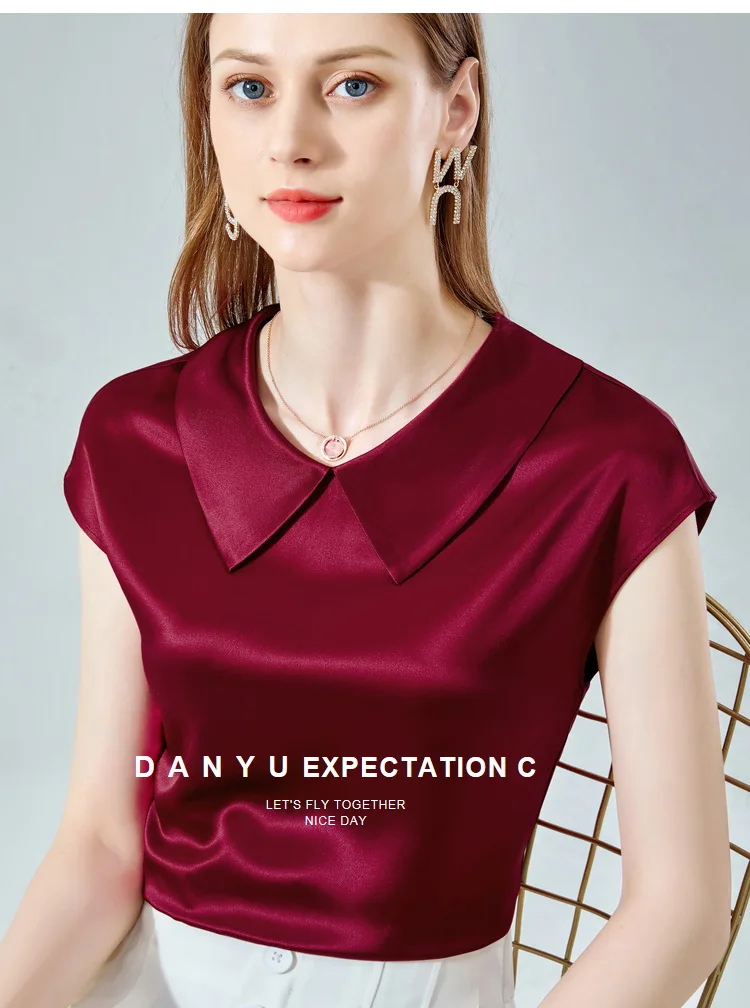 Camisas De Mujer Elegant Ice Silk Shirt Plus Size Artificial Silk Tops Acetate Satin Blouse Doll Collar White Girlish Blouse