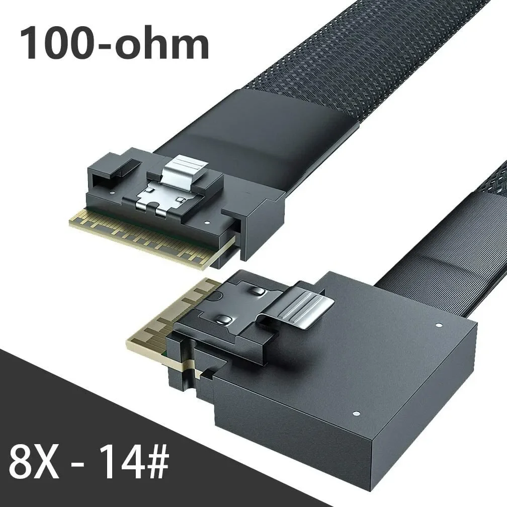 24G Internal Slim SAS SFF-8654 to SFF-8654 8i Cable, Straight to Left Exit (PCIe 4.0)100-ohm 0.5m