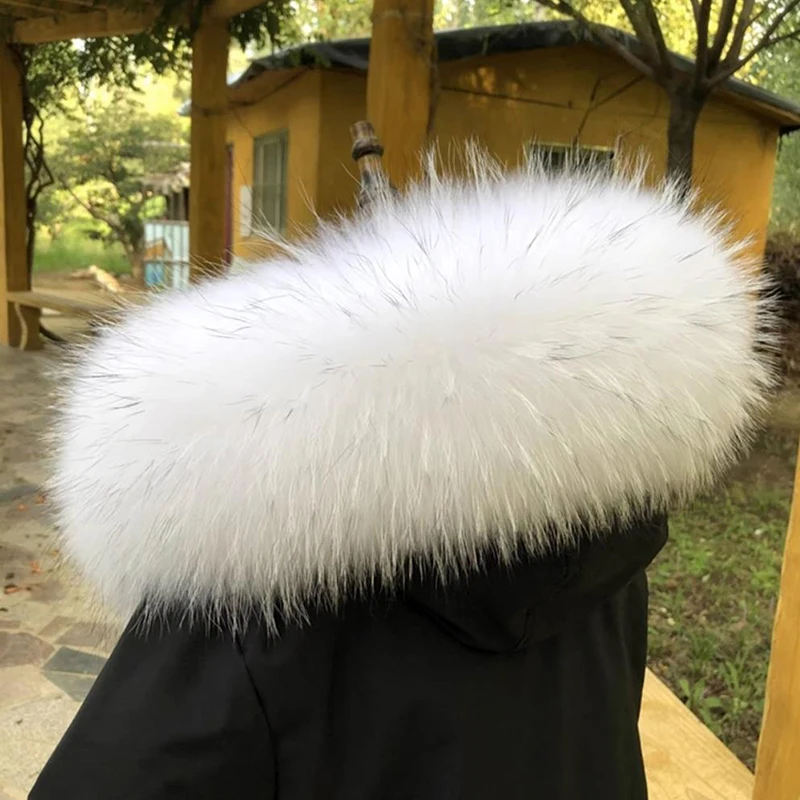 Winter Real Fur Collar Raccoon Luxery Scarf Furry Neck Warmer Women Men Fluffy Natural Fur Shawl Fur Trim Coat Hood Scarves