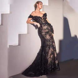 Vinca Sunny Customized Sexy Black Mermaid Evening Dresses 3D Embroid Vestido De Novia 2025 Off Shoulder Party Prom Dress