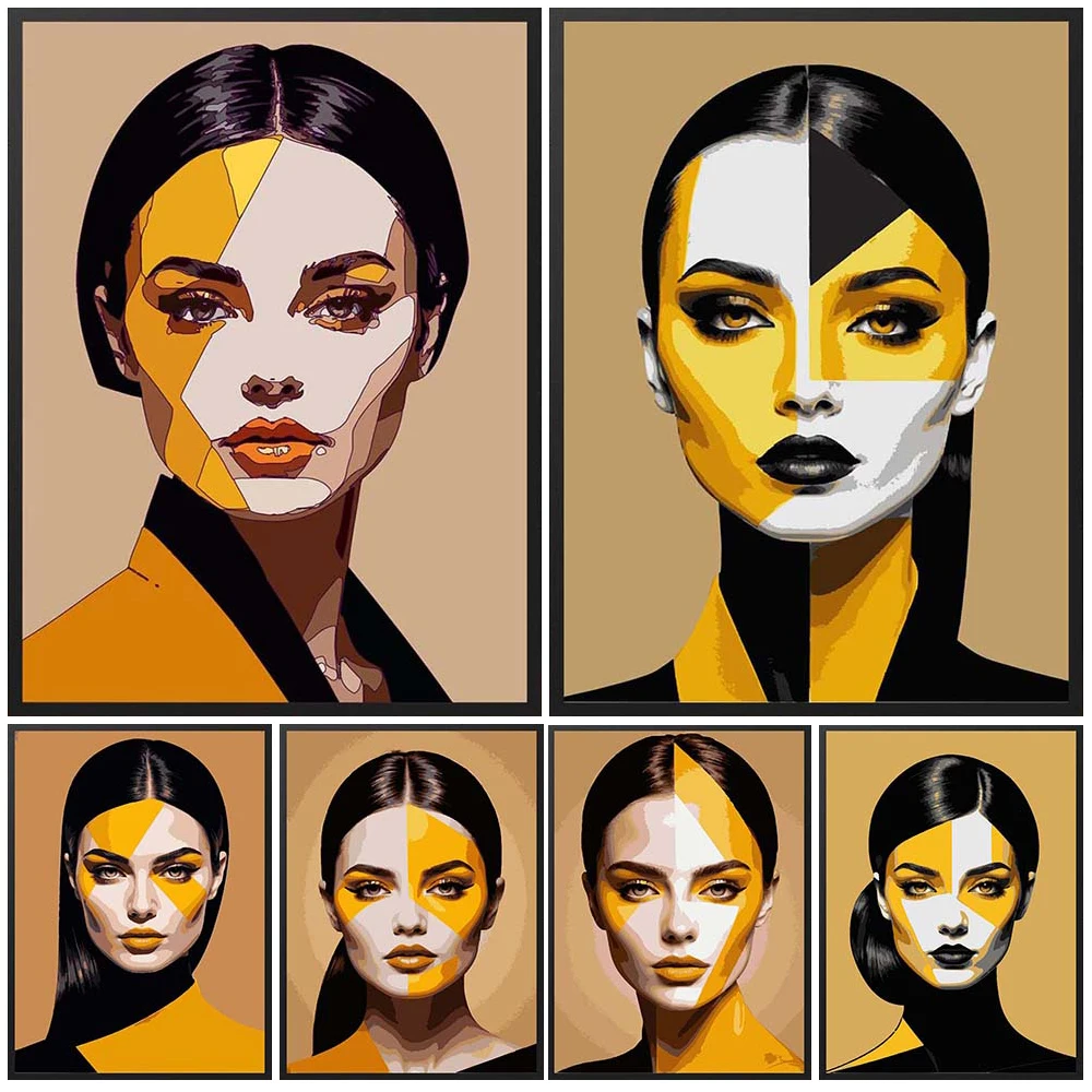 

Modern Girl Woman Portrait Abstract Poster Wall Art Canvas Painting Home Decor Posters Wall Pictures For Living Room Unframed