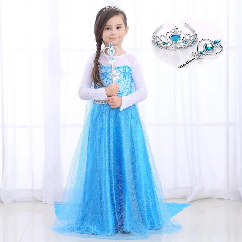 Elsa Dress for Girls Long Sleeve Carnival Party Kids Cosplay Dress Birthday Vestidos Snow Queen Halloween Costume for Kids