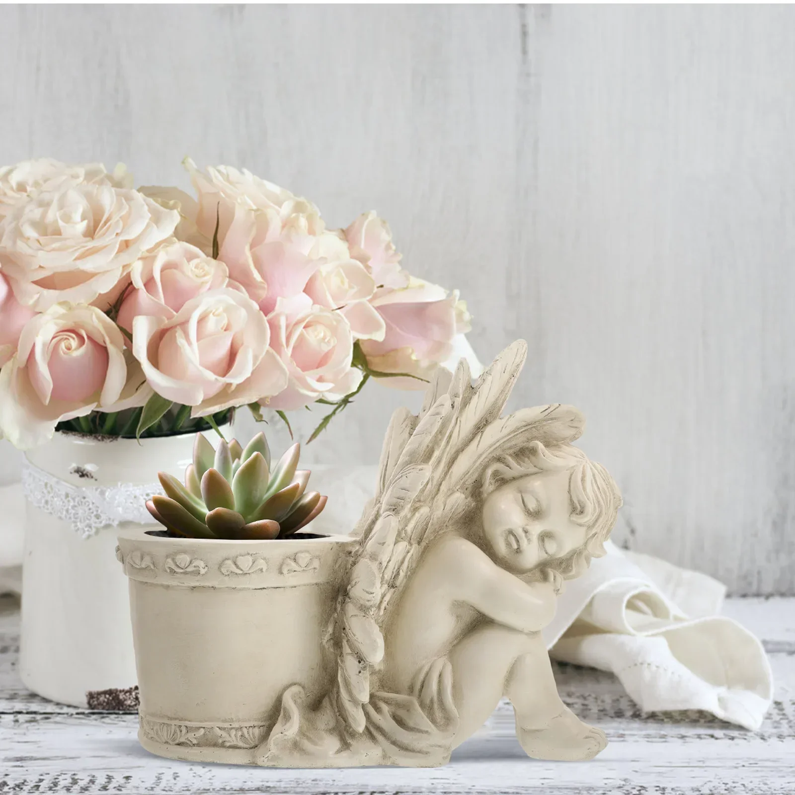 Angel Pot Small Flower Planter Decorations for Pots Outdoor Decorative Angels Statue Little Flowerpot