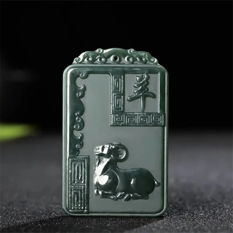 

Hot Selling Hand-carve Cyan Jade Zodiac Sheep Buddha Statue Necklace Pendant Fashion Jewelry Accessories Men Women Luck Gifts