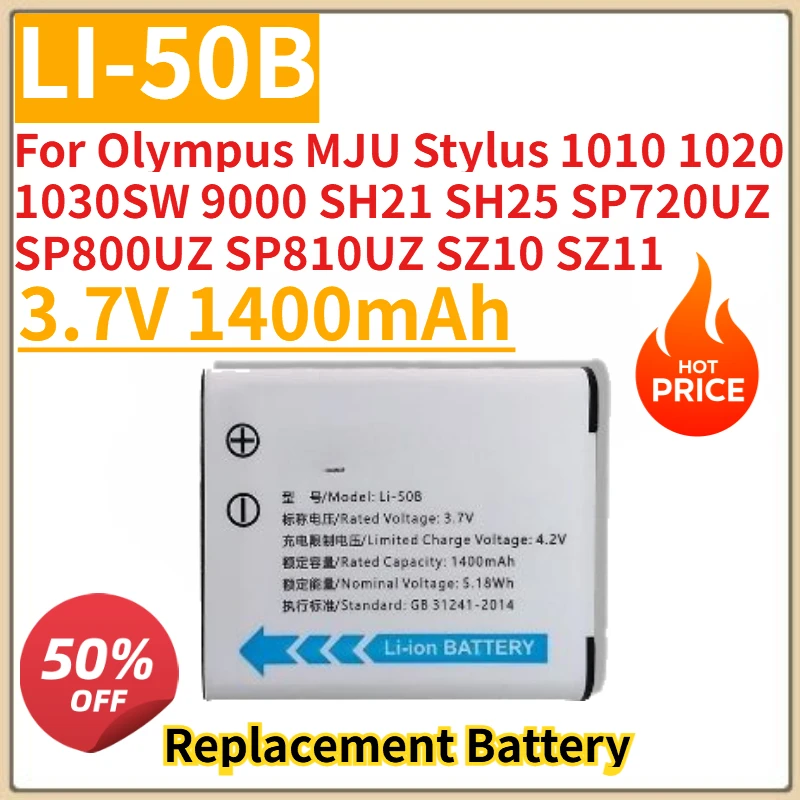 

New LI-50B Camera Battery 3.7V 1400mAh For Olympus MJU Stylus 1010 1020 1030SW 9000 SH21 SH25 SP720UZ SP800UZ SP810UZ SZ10 SZ11