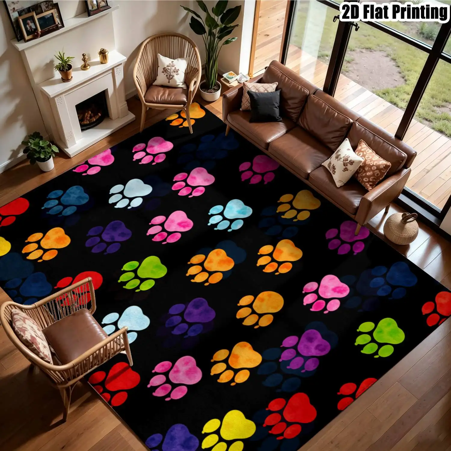 1Pc 2D Printed Colorful Paw Print Nordic/Instagram-Style Modern Minimalist Carpet, Machine Washable, Multi-Size, Suitable for Home Decor & Various Floor Mat Uses
