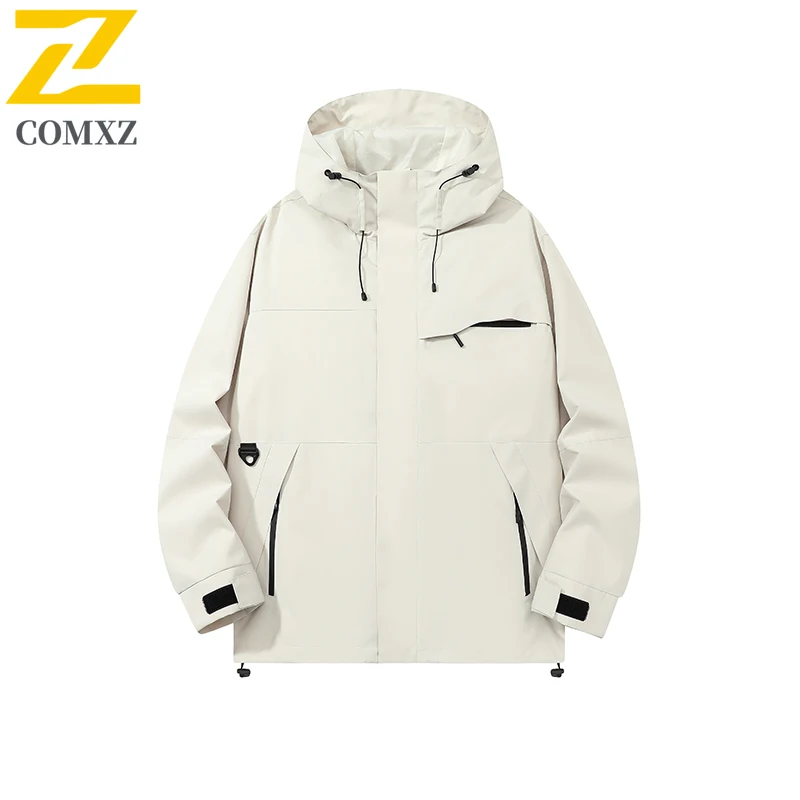 

2025 New Men Hooded Jacket Solid Color Fashion Weatherproof Resistant Wear Resistant Breathable Coat Outdoor Camp Hiking Jacket