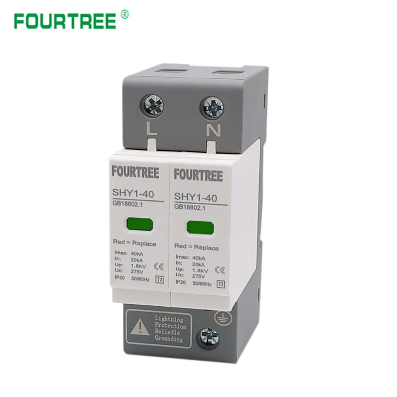 AC SPD Surge Protection 2P 3P 4P 10〜20KA/20〜40KA /30KA〜60KA House Lightning  Protector Low-Voltage Arrester Protective Device