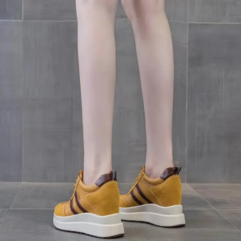 10CM 2024 새로운 플랫폼 웨지 스니커즈 Chunky 신발 여성을위한 정품 가죽 여름 신발 봄 가을 운동화 패션 썸네일 5