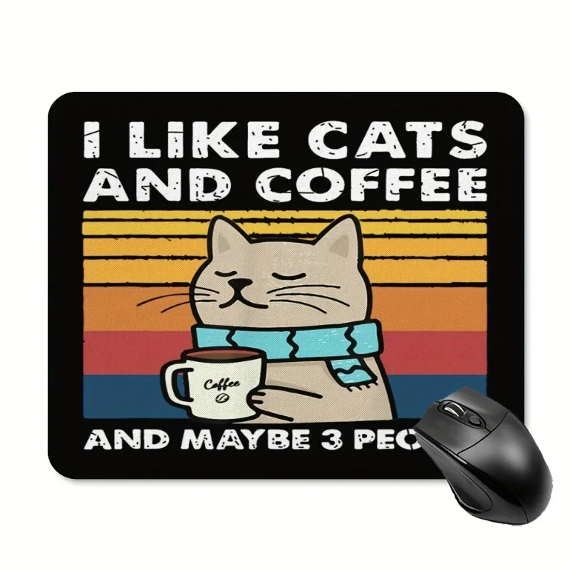 1 Cute and Fun Coffee Cat Mouse Pad - 'I Love Cats and Coffee' Design, Non-Slip Rubber Table Mat, Accessory Decoration Rug