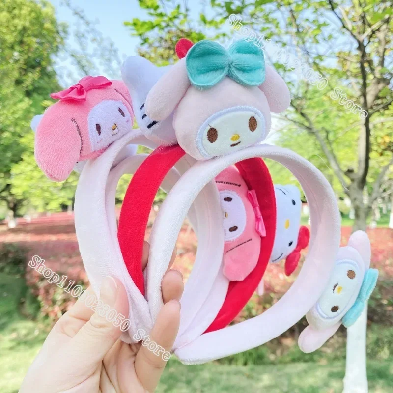 Sanrio Hair Hoop Hello Kitty Face Wash Hairband Cute Plush Cinnamoroll Hair Accessories Hairlace Kuromi Girl Student Headwear