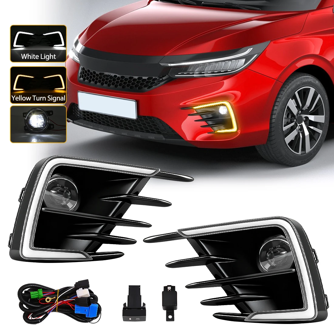 

LED DRL Kit For Honda City GM2 RS 2020 2021 2022 Daytime Running Lights LED Fog Lights Dynamic Turn Signal DRL Daylights 12V