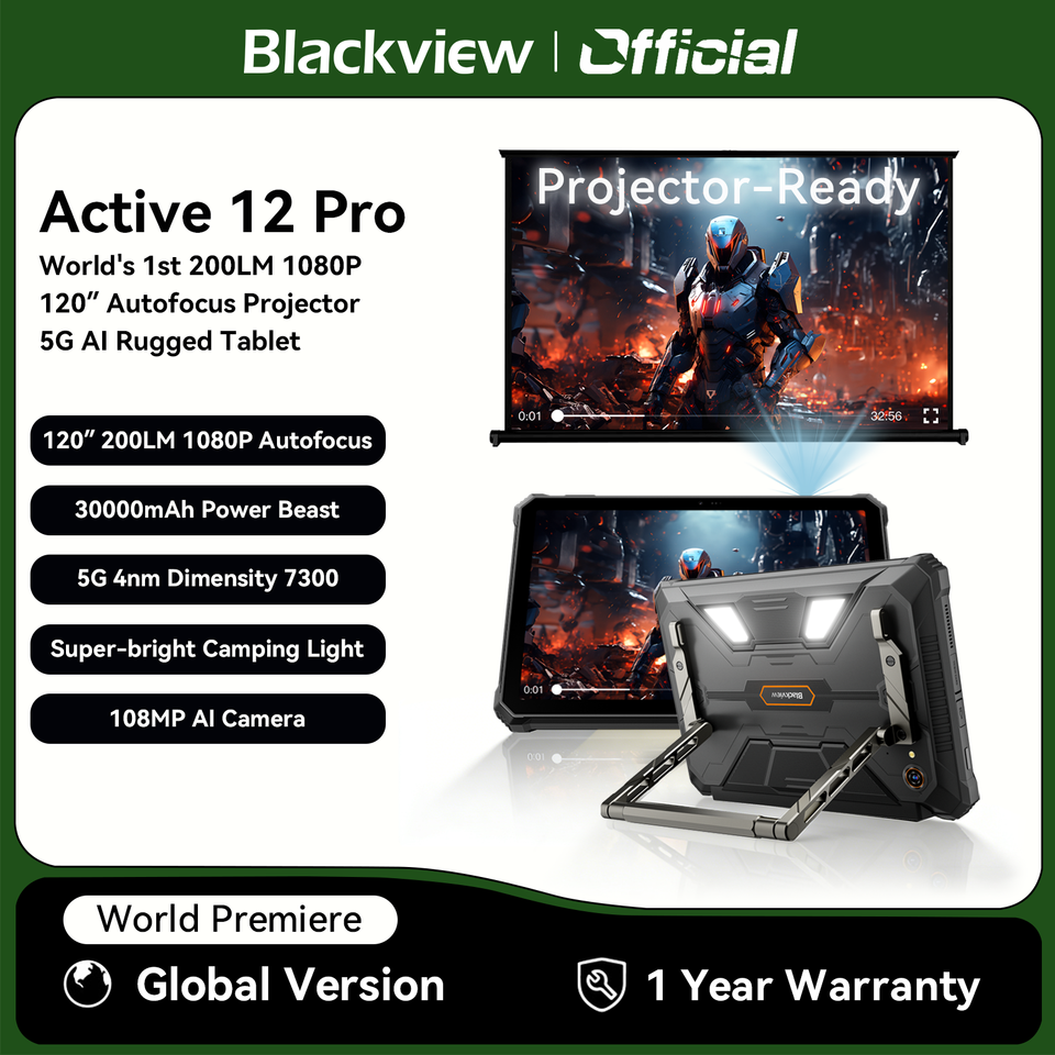  World Premiere Blackview Active 12 Pro Rugged Projector Tablet 11'' Pad Android 15 16GB 1TB 30000mAh Dimensity 7300 Tablet Phone 