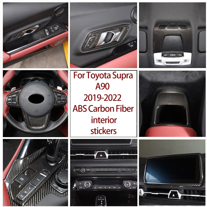 ABS Carbon Fiber For Toyota Supra A90 Center Console Control Panel Steering Wheel Window Glass Lifting Sticker Car Accessories