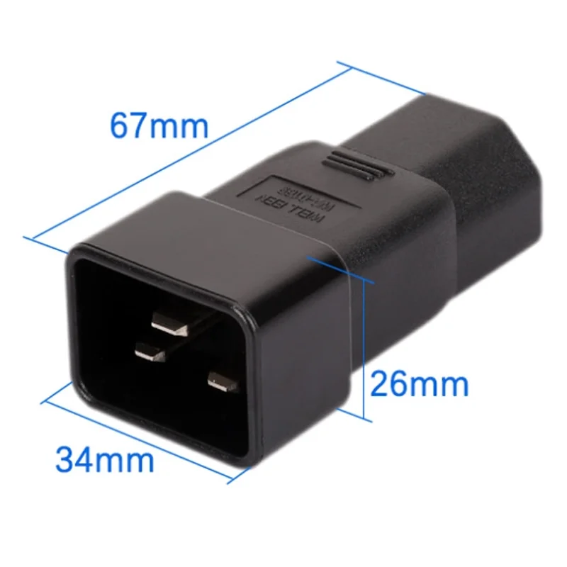 1 peça adaptador de alimentação preto 16a plugue iec 320 c20 para c21 macho para fêmea conversor de tomada de alimentação ac para armário de servidor pdu/ups