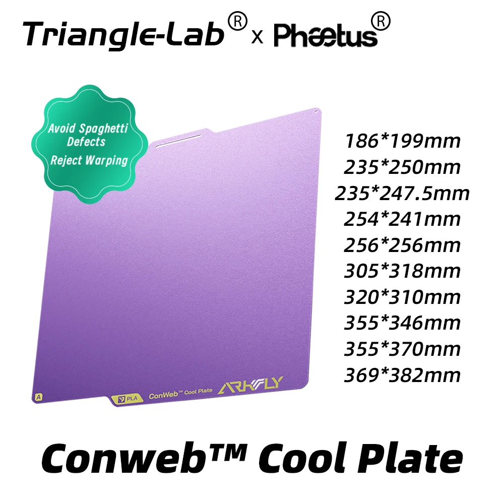 

Треугольникab&Pheetus 256*256мм Conwebr ™ Cool Plate Mastery in Filaments, корпусная пластина 256x256 мм для Bambulab X1/P1/A1