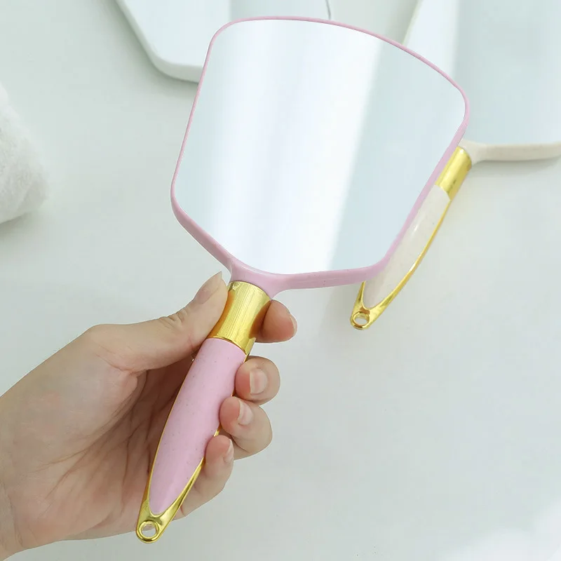 DSHOU200 Hand Hold Cosmetic Mirror with Handle for Gifts Cute Pink White Plastic Vintage Hand Mirrors Makeup Vanity Mirror