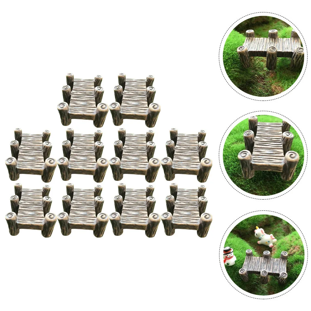 

10Pcs Miniature Resin Bridge Decor Retro Wooden Garden Ornament for Micro Landscaping Home Office Mall Decorative Scene Layout