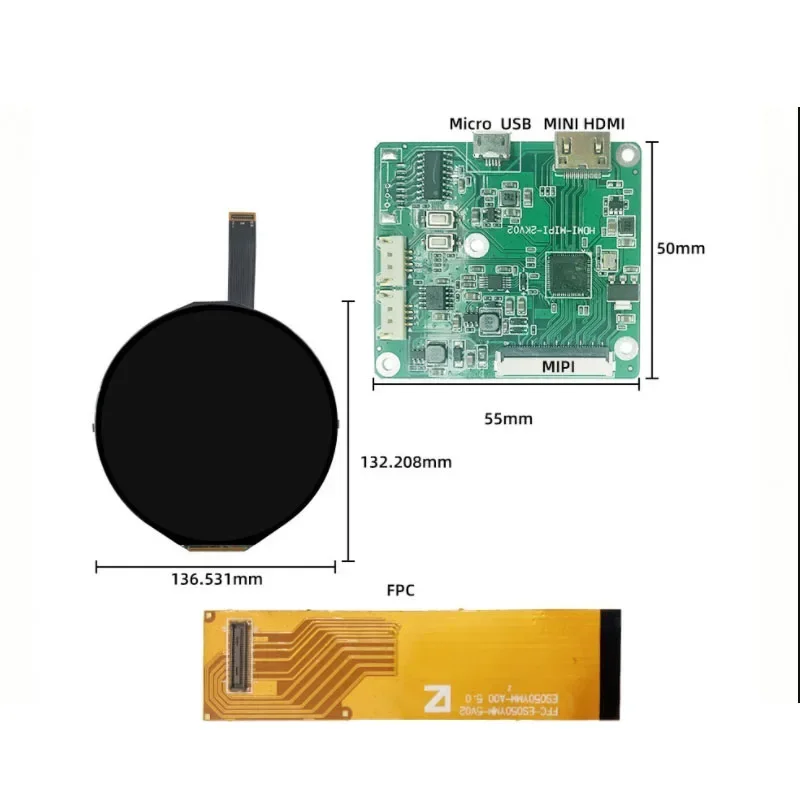 5 inch 1080x1080 Circular Color High-definition TFT LCD Display With H-DMI Driver Board