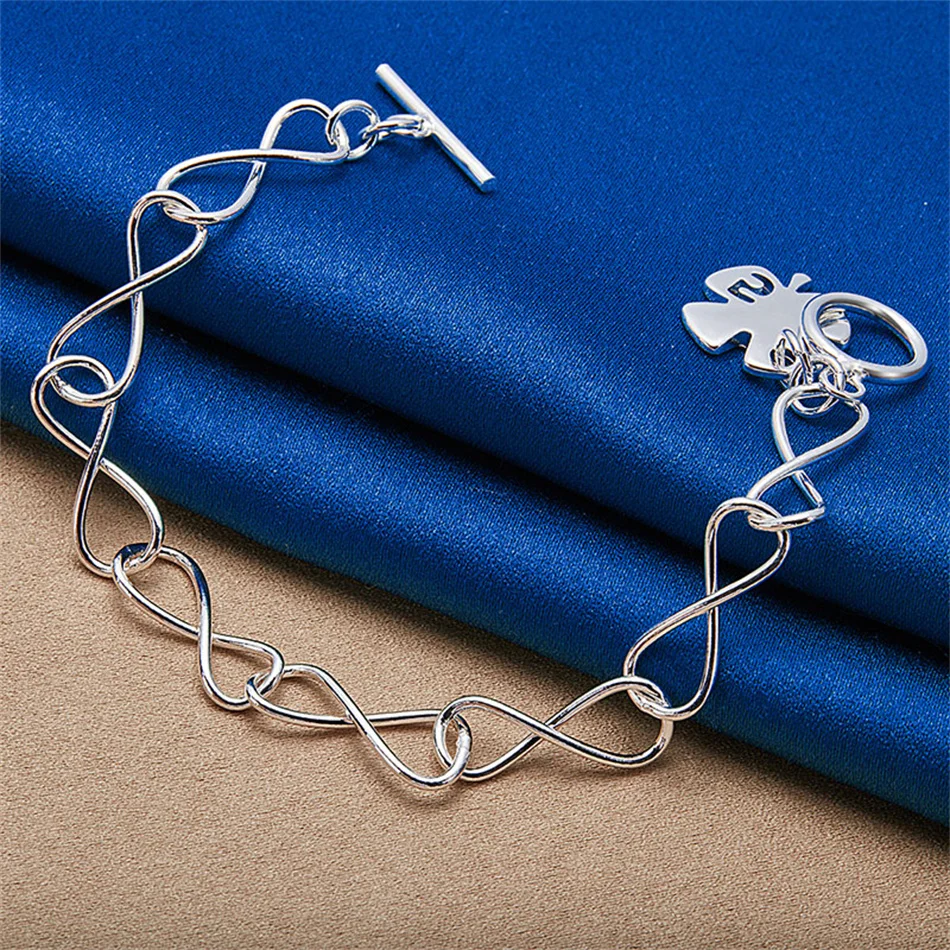 Bracciale in argento sterling 925 da 8 pollici con quadrifoglio, moda donna, regalo di nozze, gioielli, fascino, festa