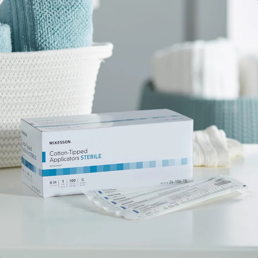 Cotton Tipped Applicator 6 in [100 Count] Long Sterile Medical Swabs Individually Wrapped Wood Shaft