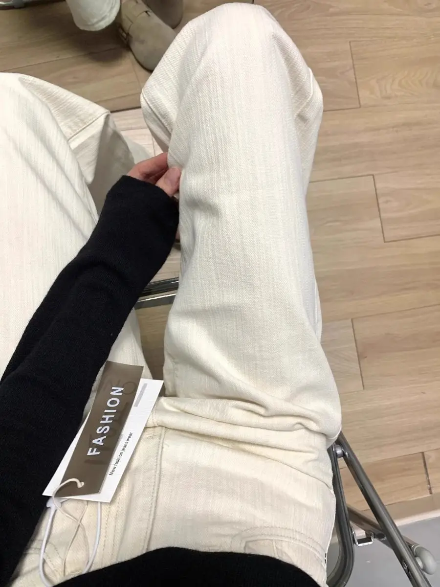 Trendy Women's Straight Leg High Waist Wide Leg Jeans Slimming Design Khaki Color Long Pants Autumn New Style Casual Denim