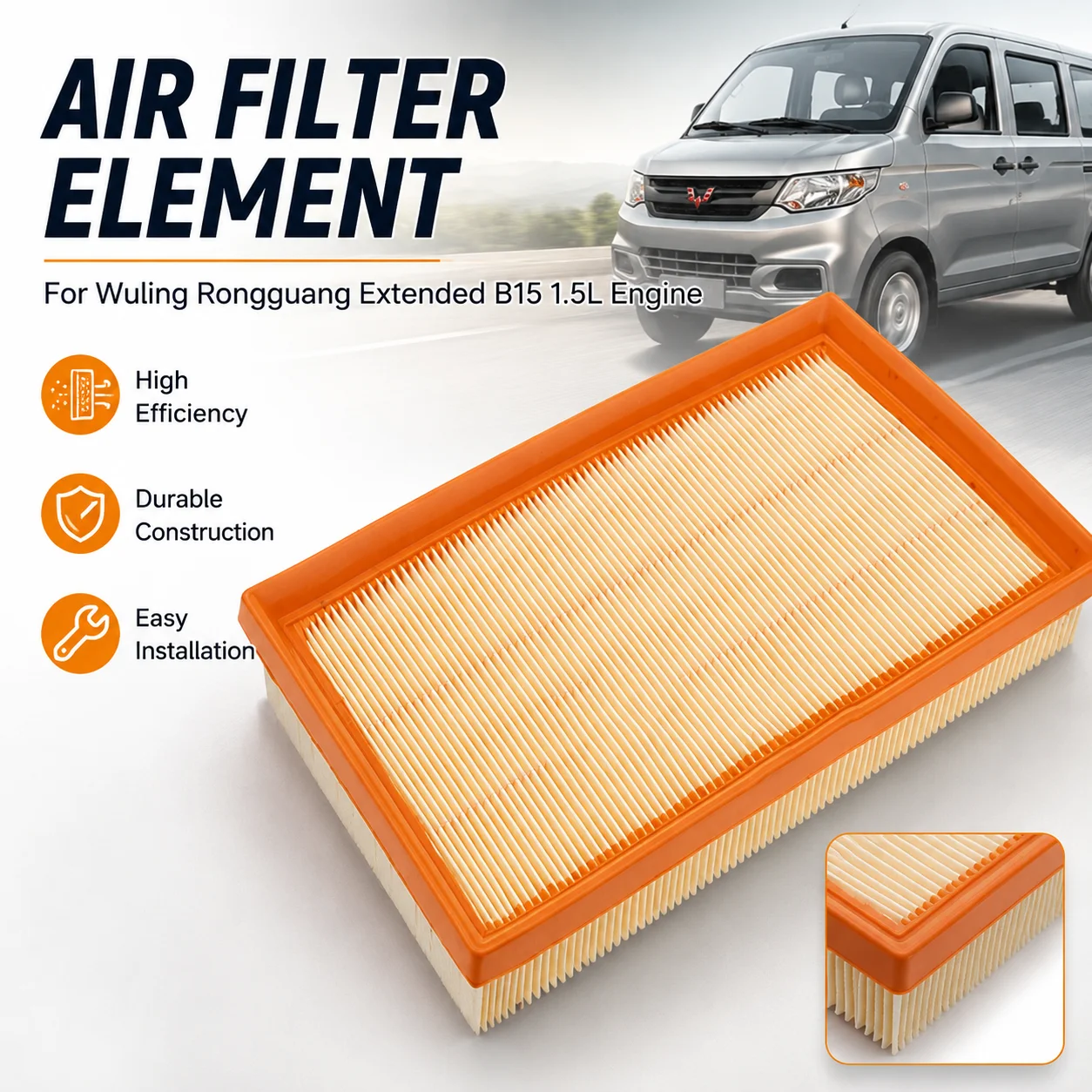Air Filter Element High Efficiency Durable Easy Installation For Wuling Rongguang Extended B15 1.5L Engine Auto Parts