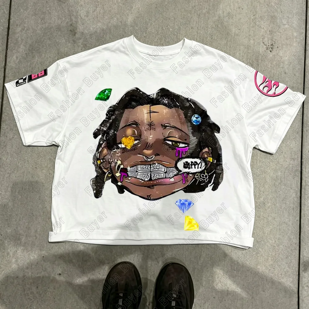 Street-style Hip-hop Graphic T-shirt Featuring An American-style Cartoon Avatar Print Unisex Short-sleeved Retro Y2K Casual Tops