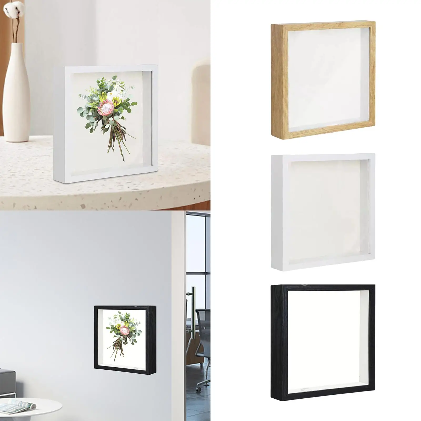 Floating Wood Photo Frame Deep Shadow Box Case for Pressed Flower Crafts and Living Room Wall Decor