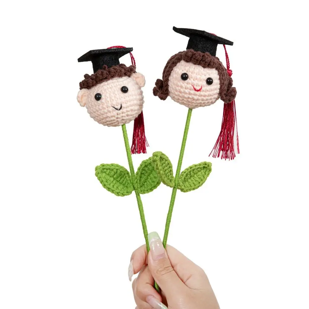 Doctoral Hats Graduation Knitted Flower Artificial Woven Knitted Flower Crochet Flower Bouquet Crochet Design Hand Woven Yarn