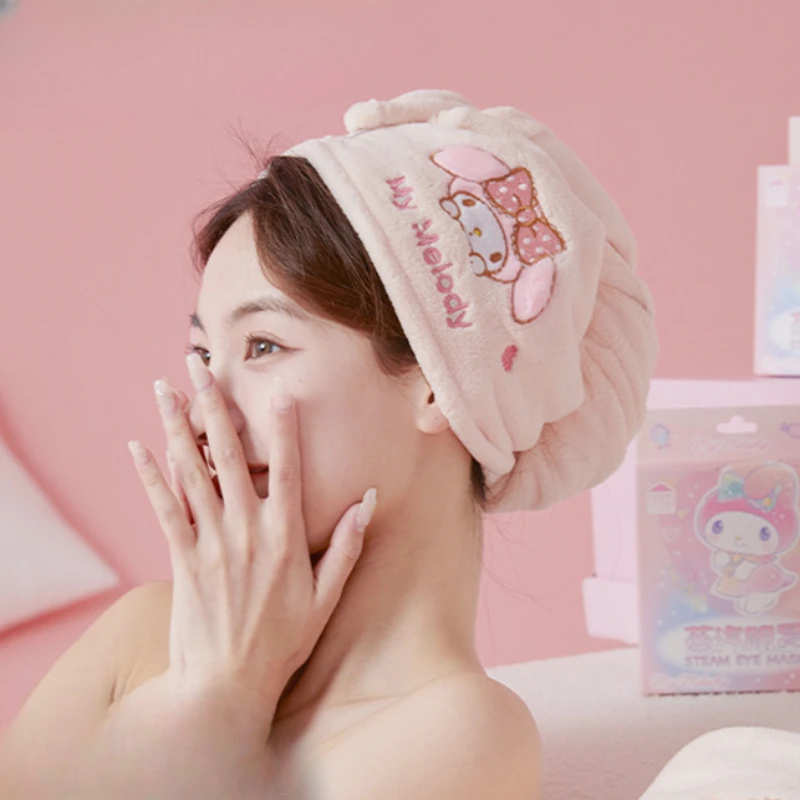 

Anime Sanrio Mymelody Cinnamoroll Dry Hair Cap Absorbent Shower Cap Coral Velvet Quick Drying Kawaii Young Girl Cartoon Home Use