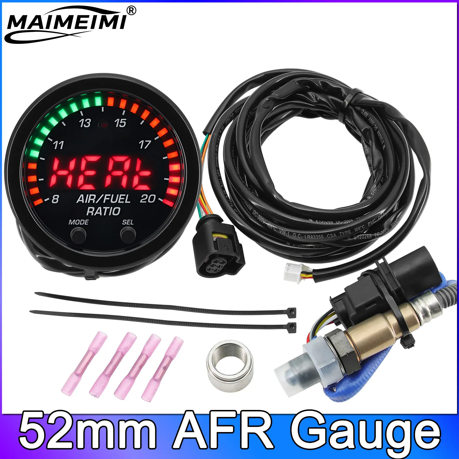 AD 52MM Air Fuel Ratio Gauge Kit 0258017025 Wideband Oxygen Sensor AFR Sensor Controller Gauge 30-0300 X-Series O2 Air Fuel